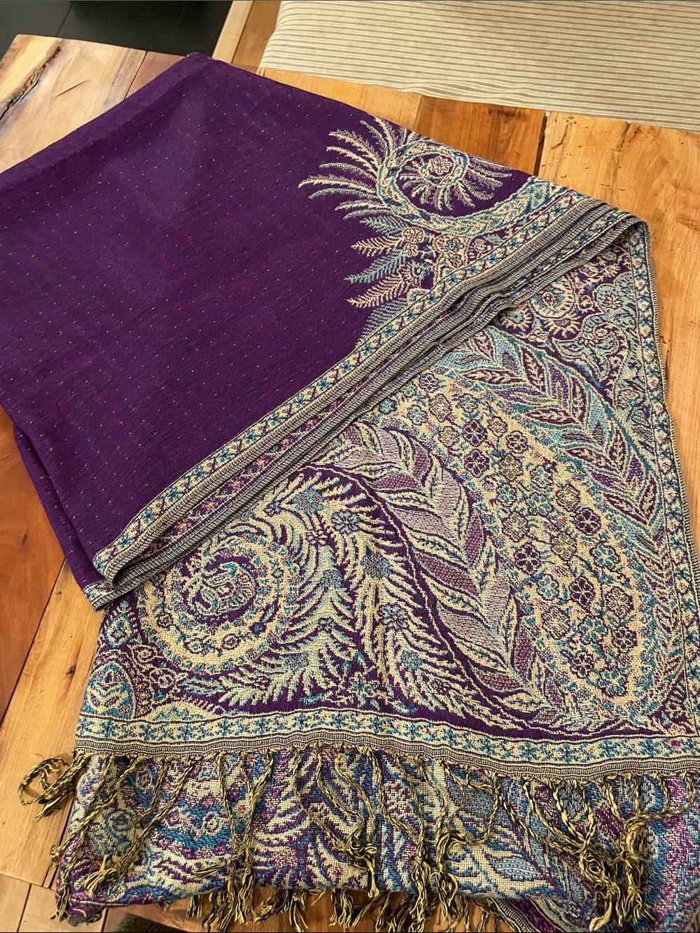 Two sided reversible wrap in rich Purple and gold